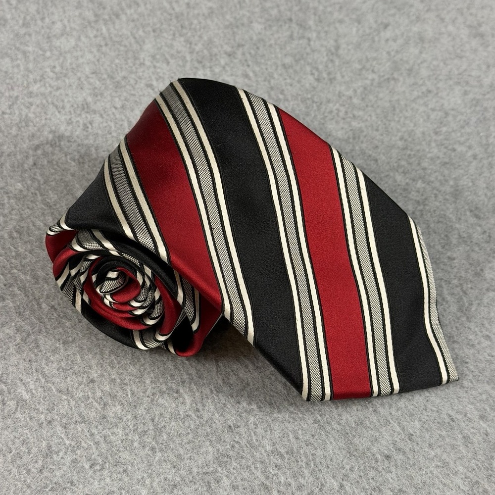 Donald J. Trump Signature Collection Red Black Stripe Silk Necktie 59x3.5"